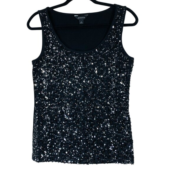 Sequin Embellished Sleeveless Round Neck Tank Top black size small JESSICA - Picture 7 of 15